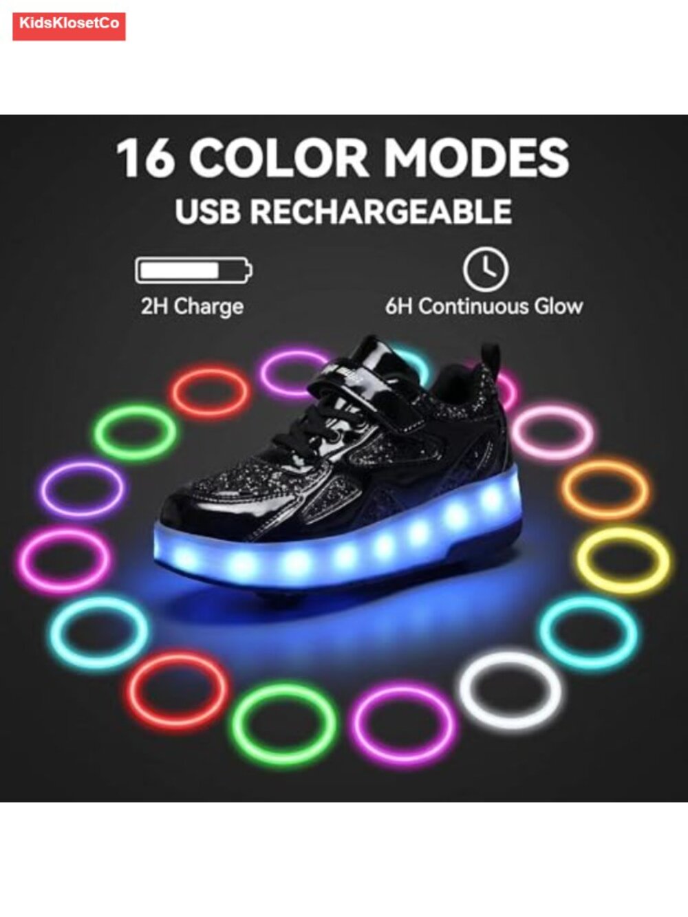 Kids 2-in-1 Light Up Roller Skate Sneakers with Removable Wheels USB - Picture 2 of 5